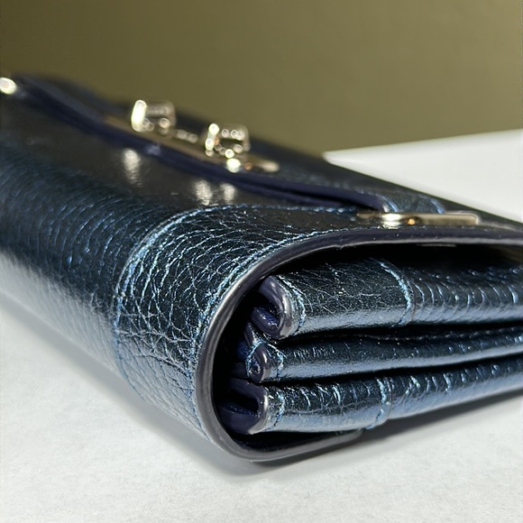 COACH Metallic Blue Cowhide Swagger Wallet - Picture 10 of 16